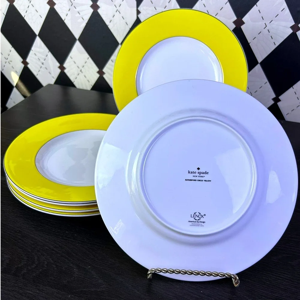 Set of 6 Kate Spade x Lenox Yellow Rutherford Circle Plates 9.5